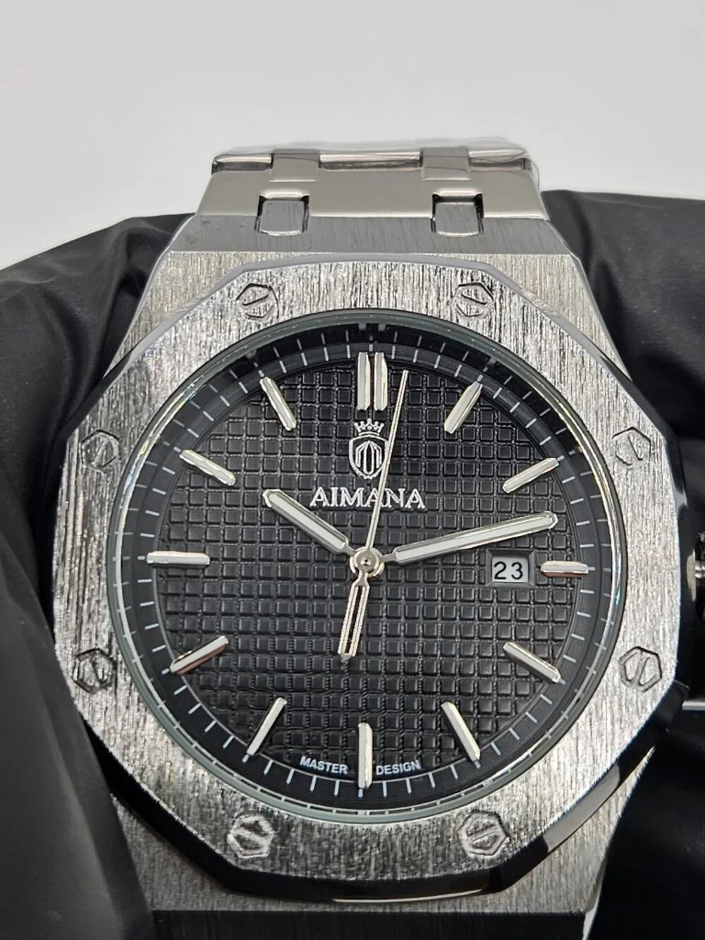 Aimana Frosted Finish Octagonal Steel Watch Black Dial